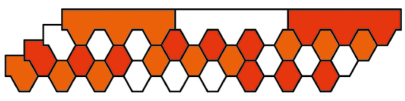 Схема чередования гонтов битумной черепицы
                    Döcke на примере гексагональной формы гонта.